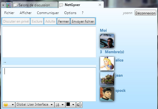 Capture écran de NetGyver Express : salon de discussion NetGyver.